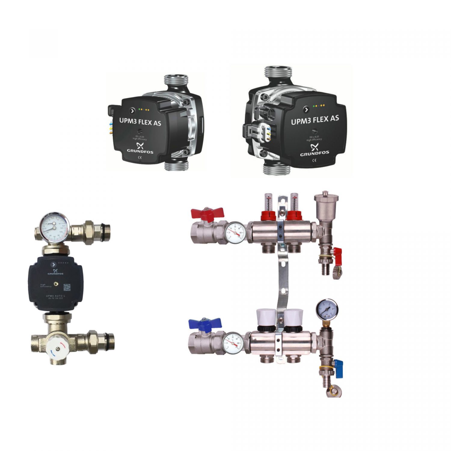 Grundfos Pump With Underfloor Heating Manifold And Pump Pack & Valves - Grundfos A Rated Pump - 2 to 12 Ports