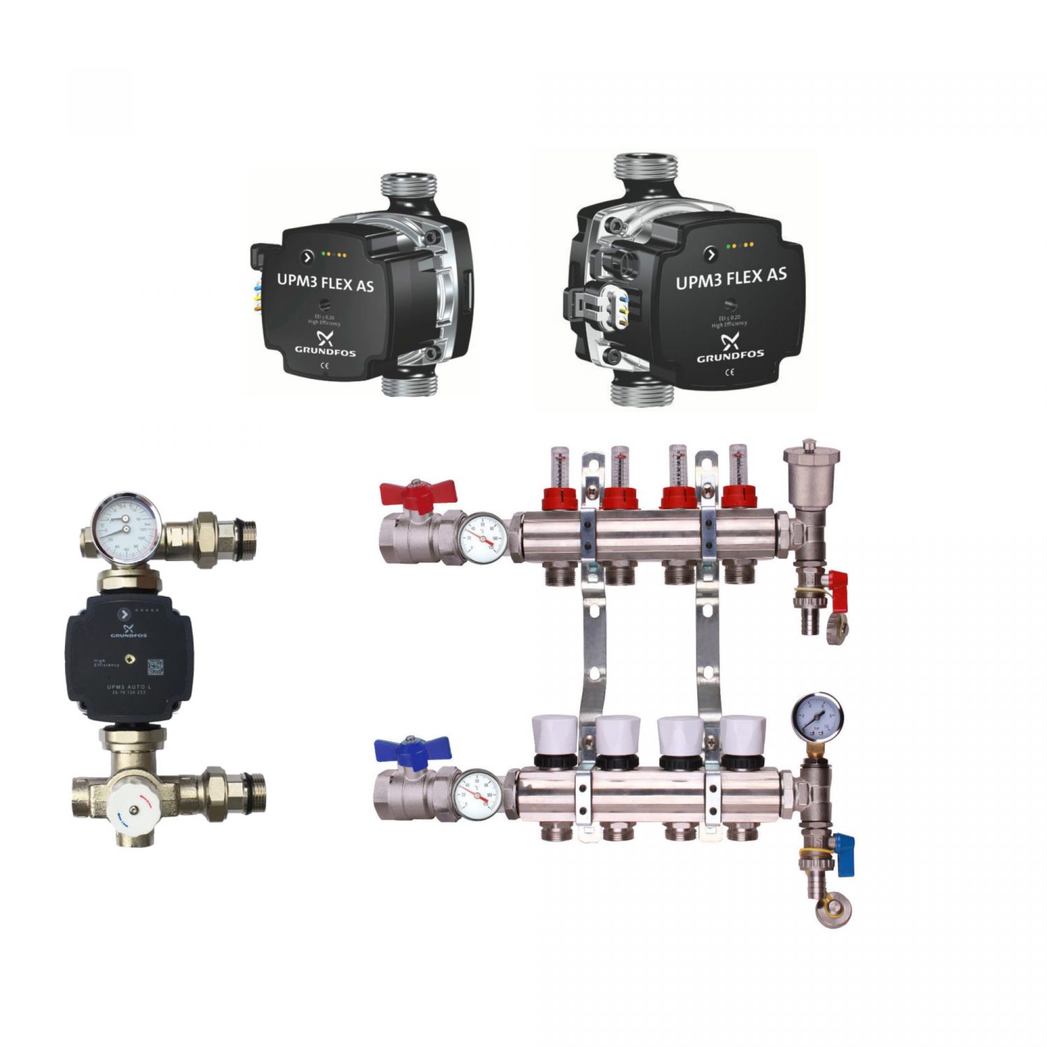 4 Port Manifold With Pump - Grundfos A Rated - For Water Underfloor Heating