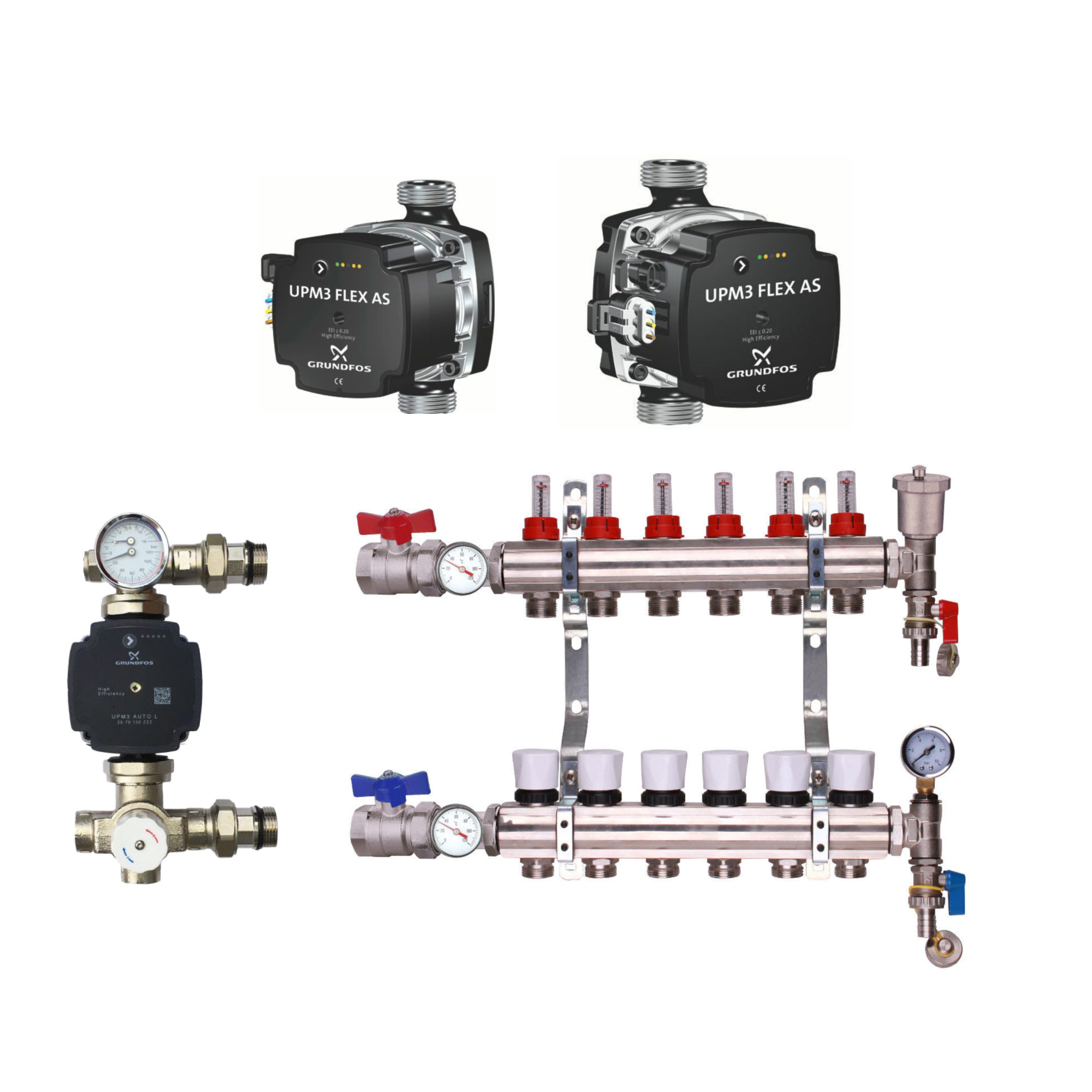 thumbnail image 2 of 6-Zone Underfloor Heating Manifold With Ball Valves - Brass Chrome Finish For 15mm/16mm Pipes 2 of 11