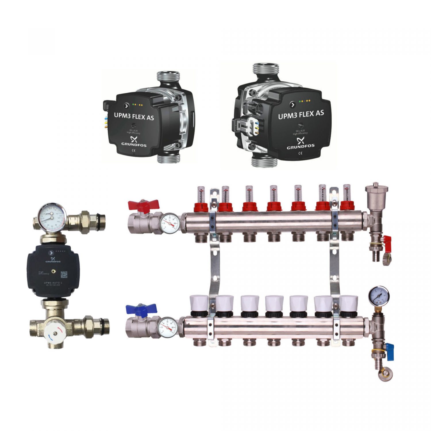 Grundfos Pump With Underfloor Heating Manifold And Pump Pack & Valves - Grundfos A Rated Pump - 2 to 12 Ports - Image 10
