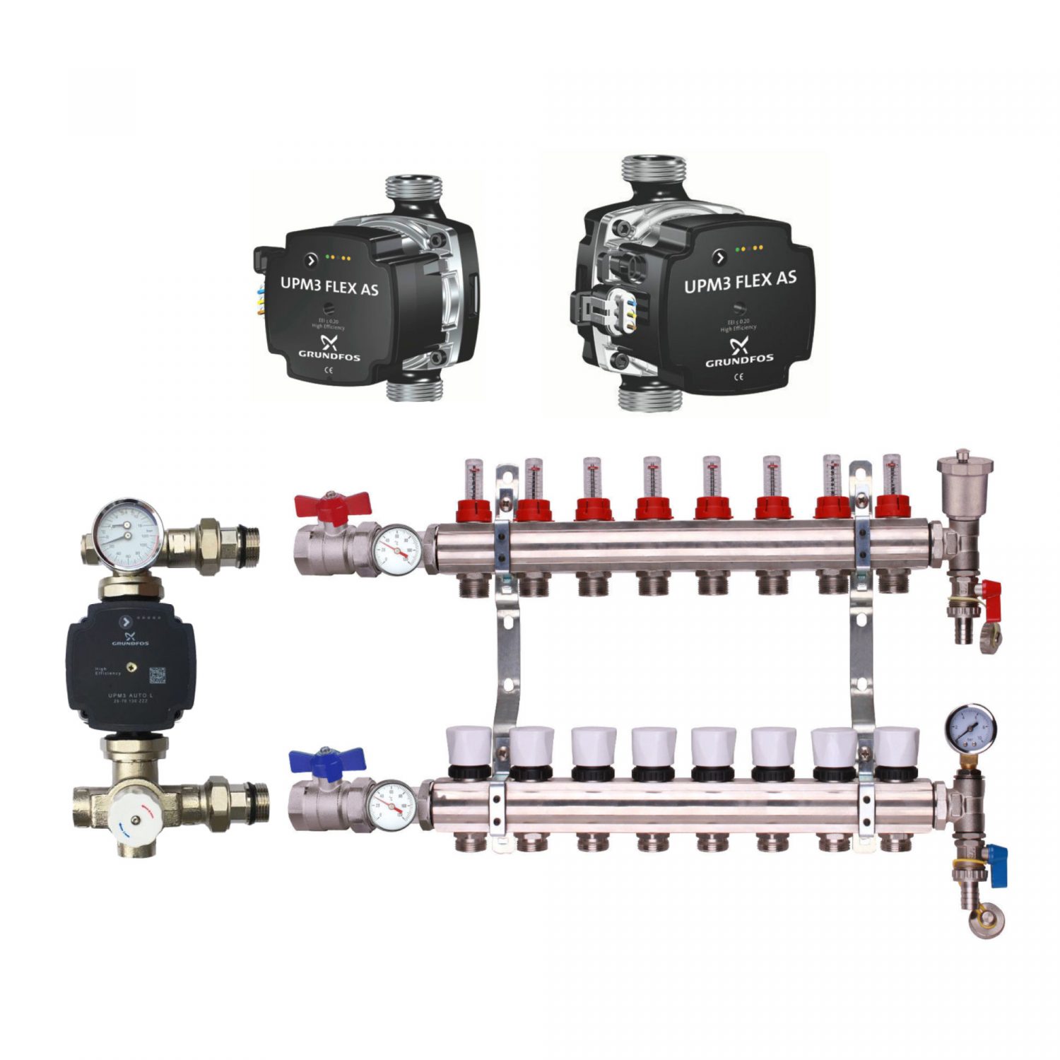 8 Port Manifold With Pump - Grundfos A Rated - For Water Underfloor Heating