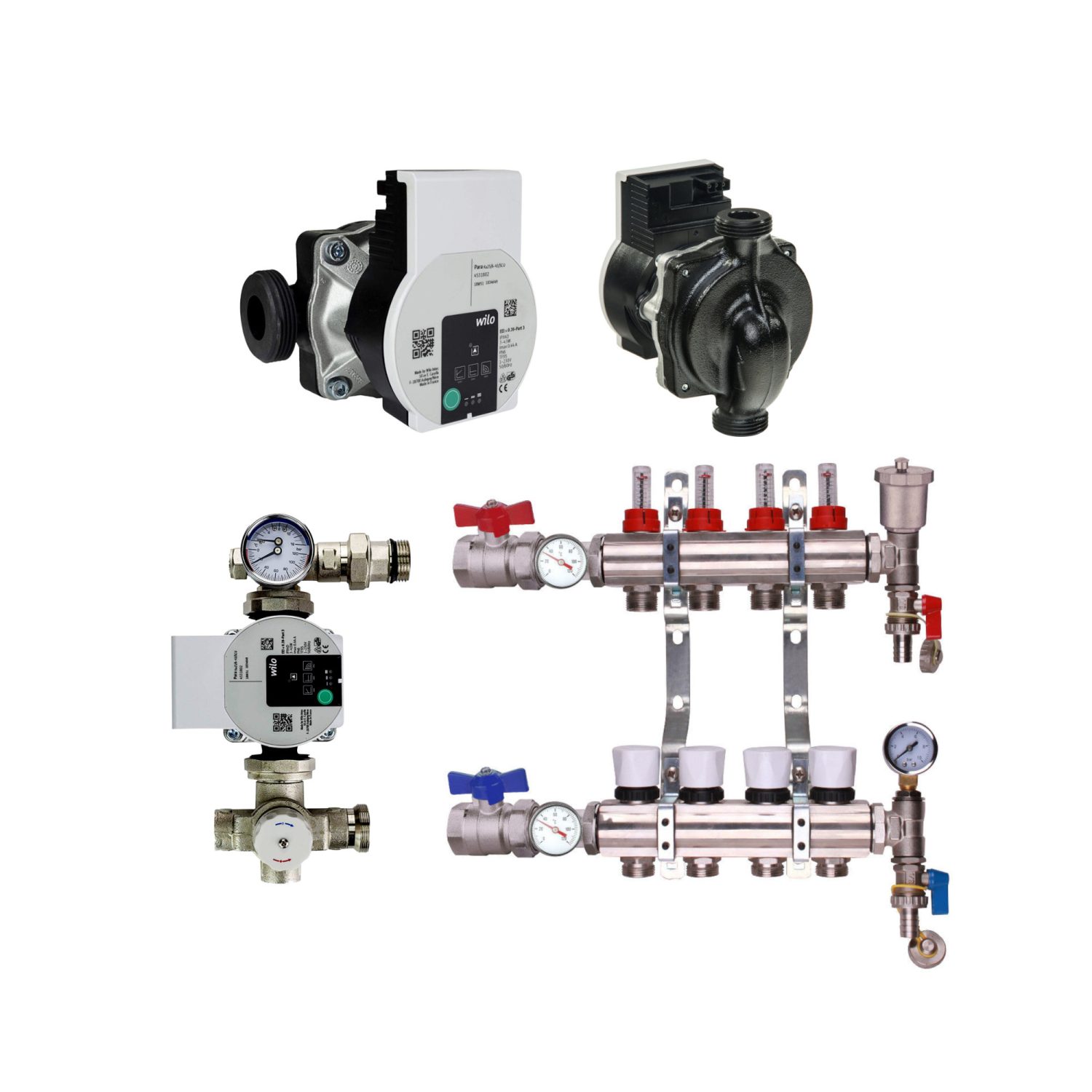 4 Port Manifold With Pump - Wilo A Rated Pump For Water Underfloor Heating