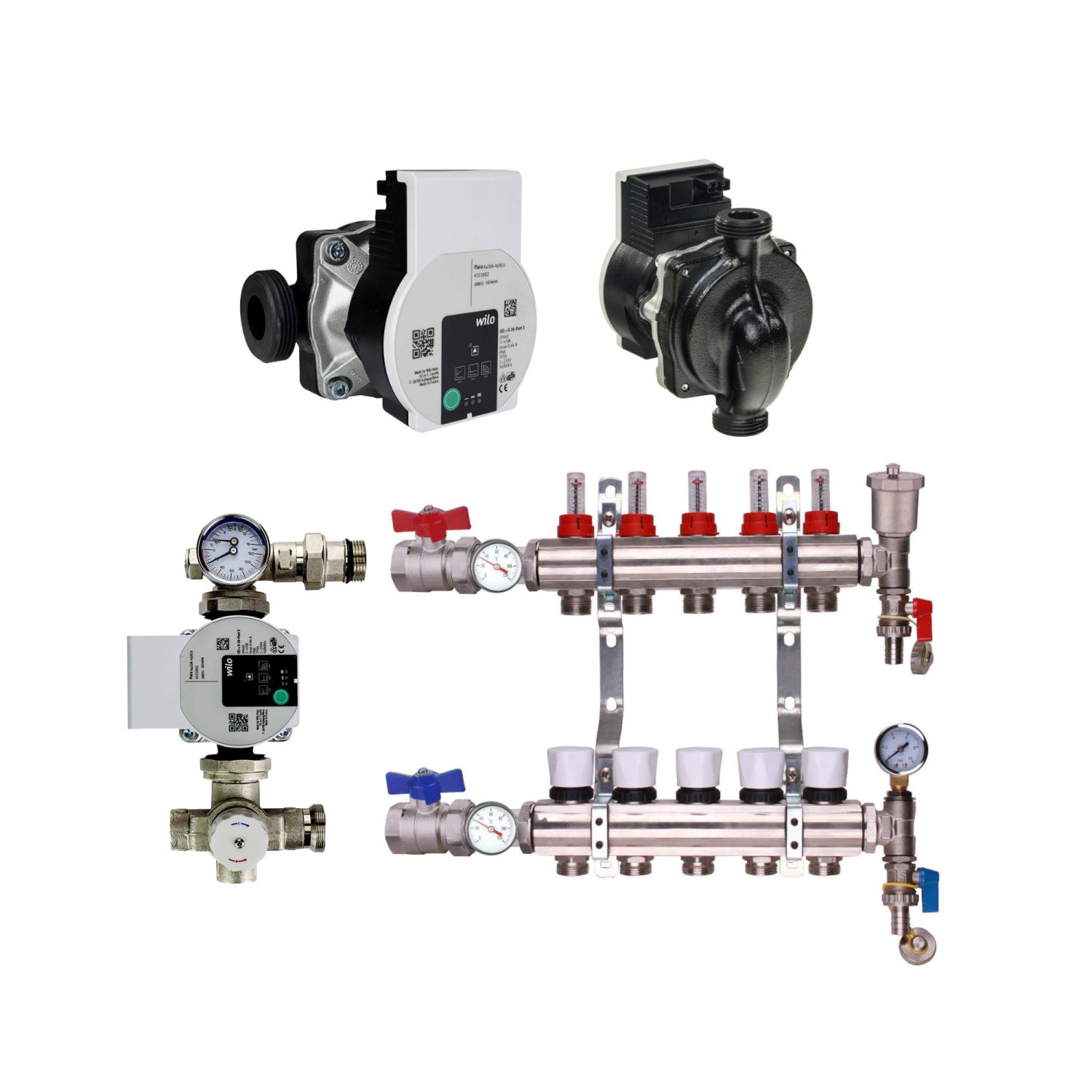 5 Port Manifold With Pump - Wilo A Rated Pump For Water Underfloor Heating