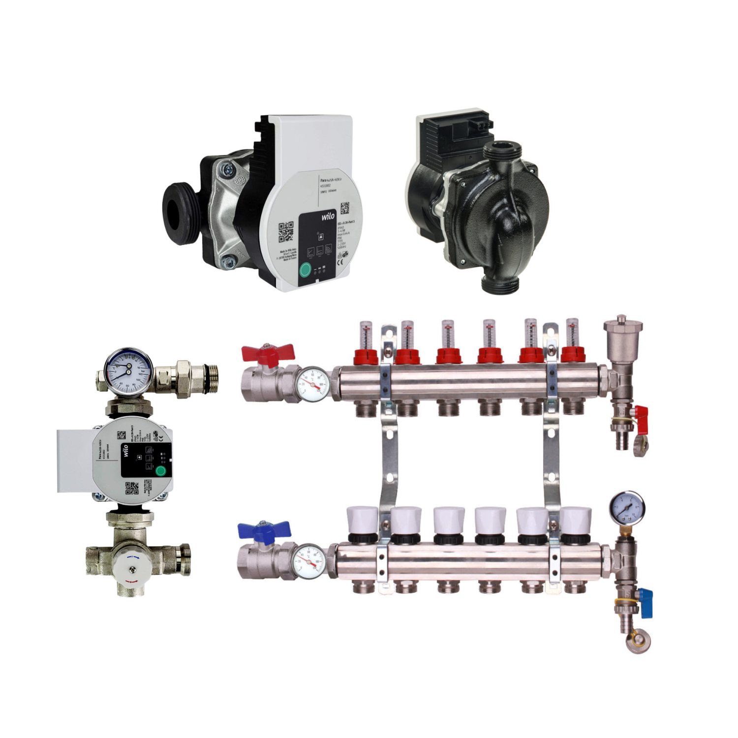 6 Port Manifold With Pump - Wilo A Rated Pump For Water Underfloor Heating