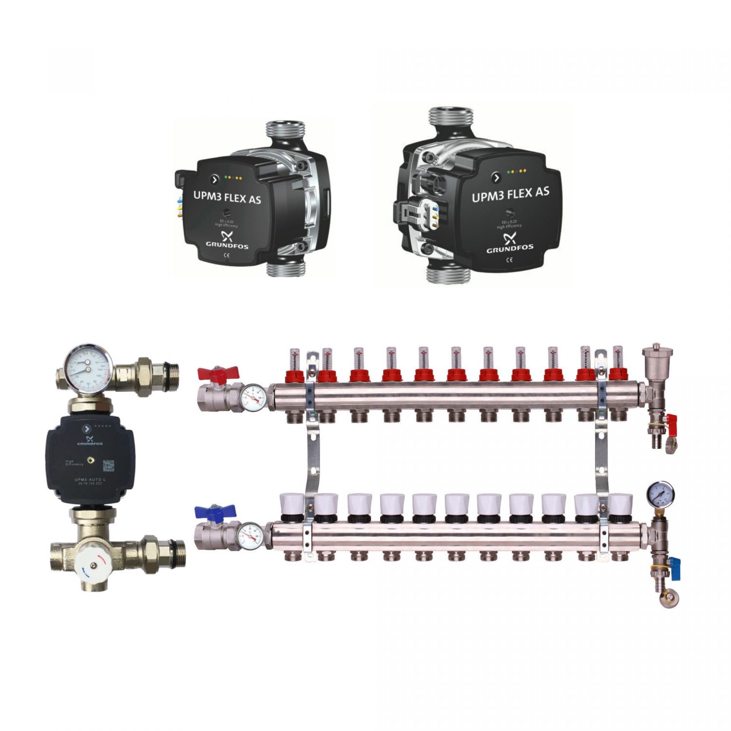 11 Port Manifold With Pump - Grundfos A Rated - For Water Underfloor Heating