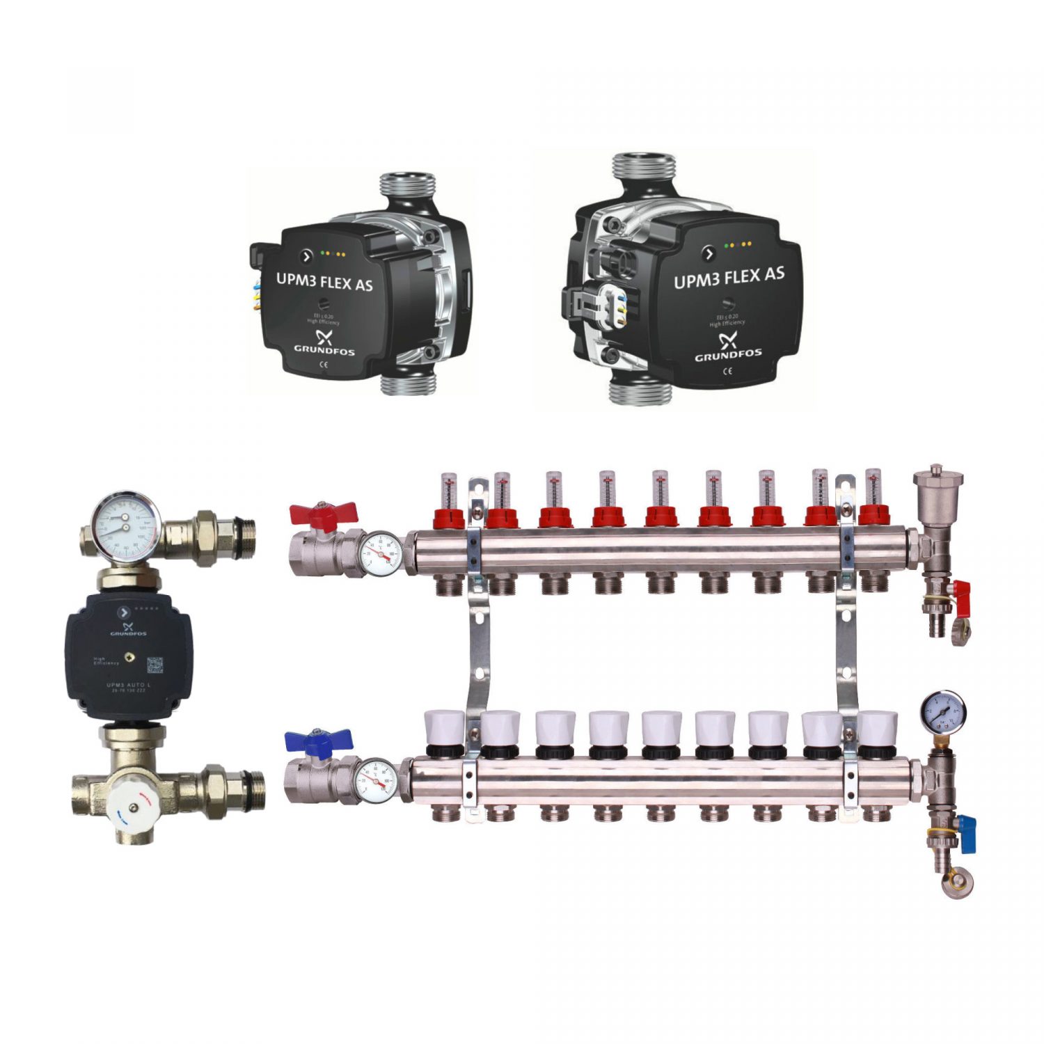 Grundfos Pump With Underfloor Heating Manifold And Pump Pack & Valves - Grundfos A Rated Pump - 2 to 12 Ports - Image 15