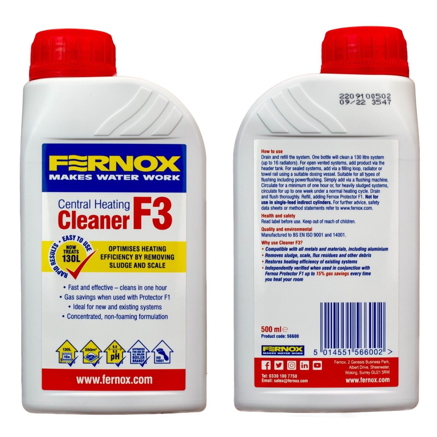 Fernox F3 Cleaner 500ml 5660 (liquid) pH Neutral Central Heating & Water UFH System