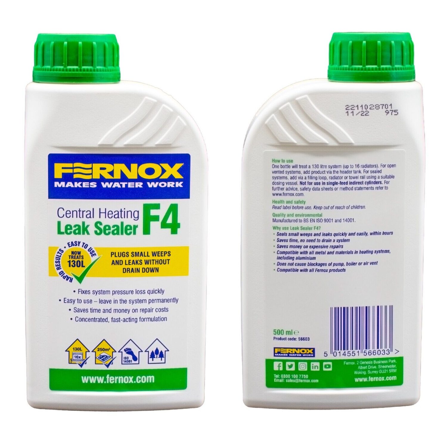 Fernox F4 Leak Sealer 500ml Pipe Work Seal Underfloor and Central Heating Systems.