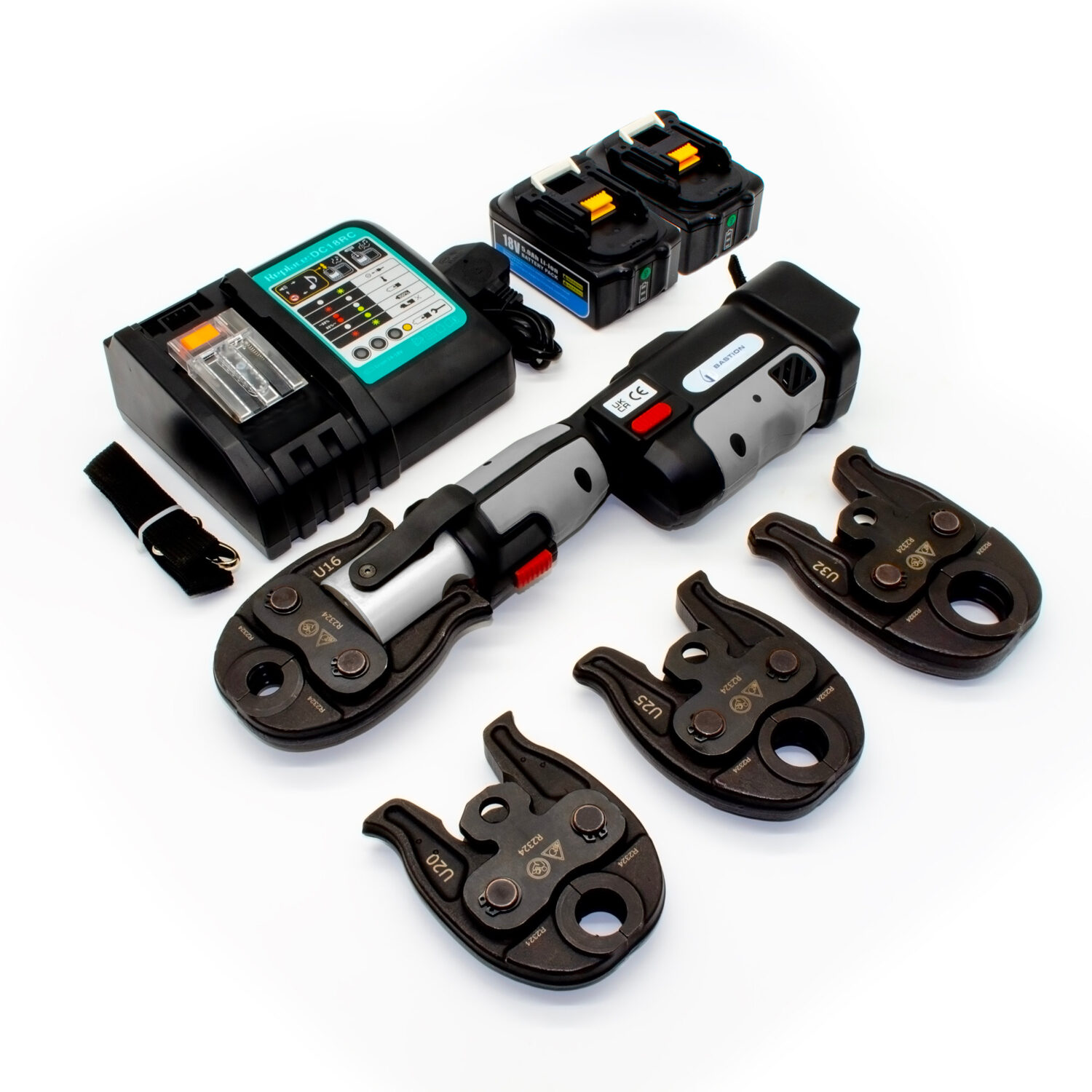 MLCP Press Fitting Tool Automatic Profile Press Fit Kit Tool With 4 Jaws 16mm-32mm & 2 x 18V Batteries