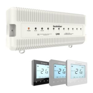 Heatmiser UH8 + NeoStat V3 Thermostats White, Silver, Black - 8 Zone Wired With WiFi Control Wiring Centre For Water Underfloor Heating