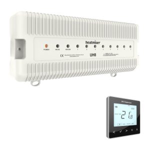 Heatmiser UH8 + NeoStat V3 Thermostats Black - 8 Zone Wired With WiFi Control Wiring Centre For Water Underfloor Heating