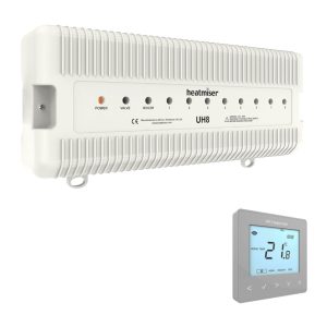 Heatmiser UH8 + NeoStat V3 Thermostats Silver - 8 Zone Wired With WiFi Control Wiring Centre For Water Underfloor Heating