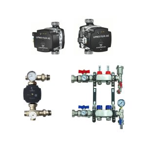 Grundfos Pump With Underfloor Heating Stainless Steel Manifold And Pump Pack & Valves - 2 to 12 Ports