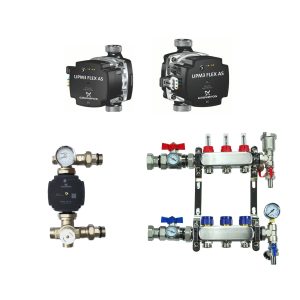 Grundfos Pump With Underfloor Heating Stainless Steel Manifold And Pump Pack & Valves - 2 to 12 Ports